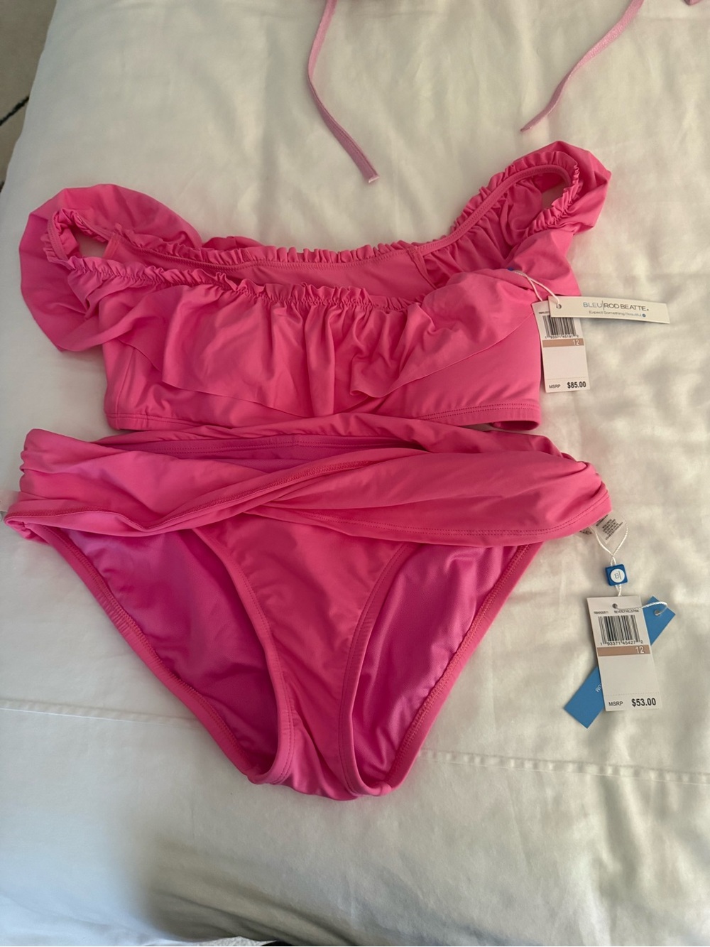 Bleu Rod Beattie Bright Pink Ruffle two Piece bikini set